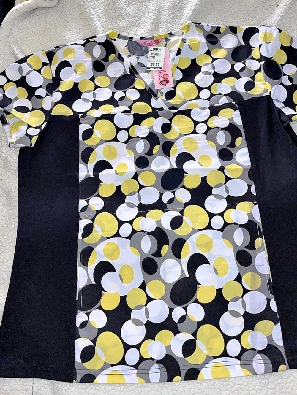 Made 2B Geometric Short Sleeve Top in Black & Yellow Large NWT